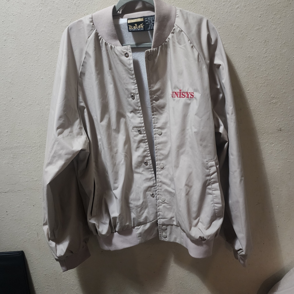 Vintage New Never Been Worn Unisys Beige Bomber Jacket Size Extra Large